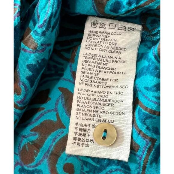 Cleobella-Blue Paisley Boho Henley Blouse, Small - Picture 7 of 9